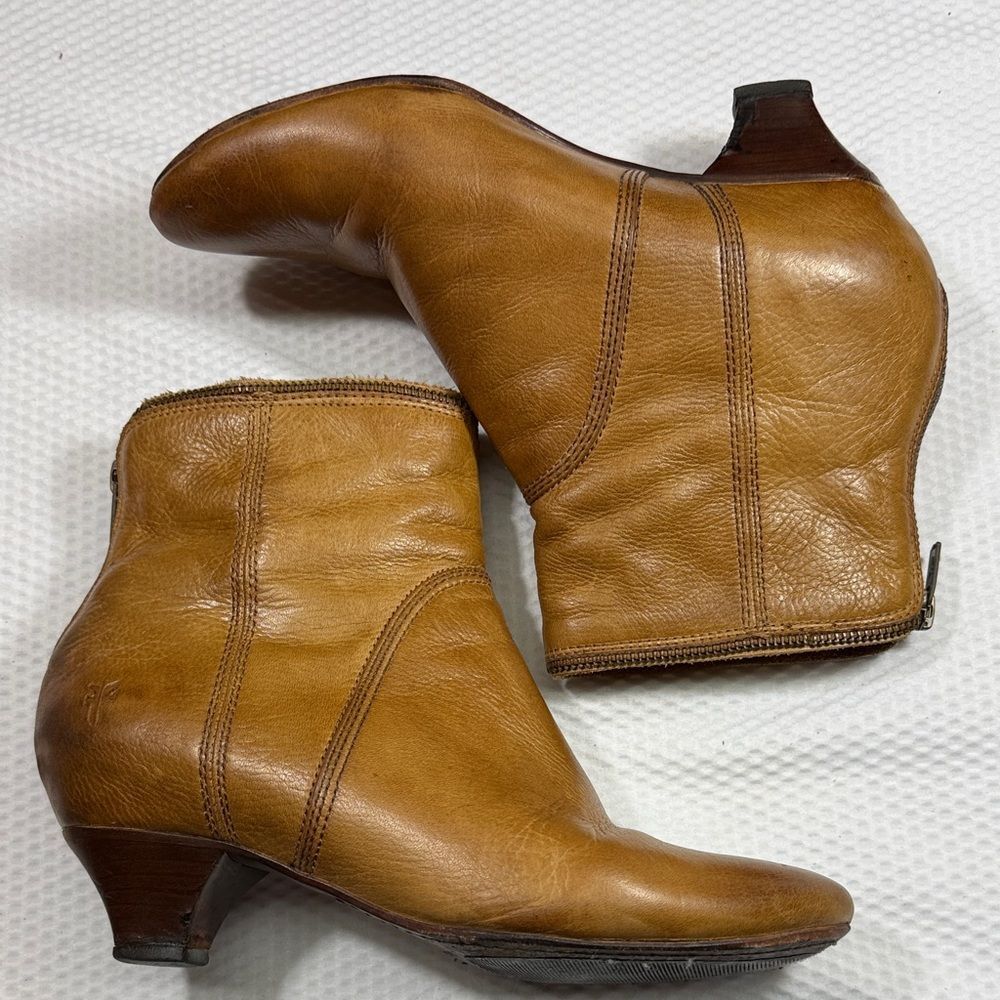 Frye Steffi Zip Short Brown Leather Ankle Boots Size 8.5 - Picture 3 of 16